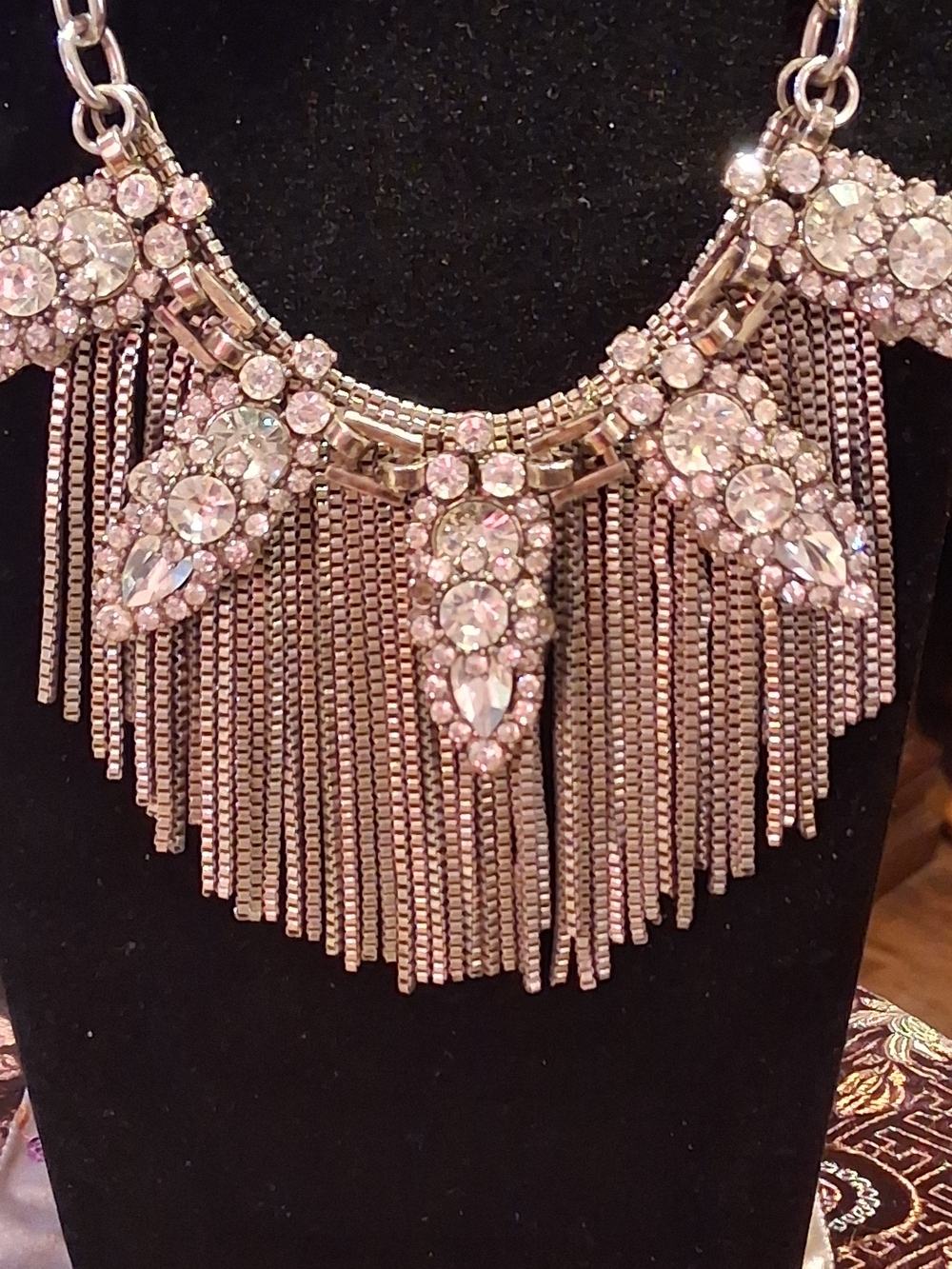 Express Vintage Statement Necklace with Rhinestones and Fringe
